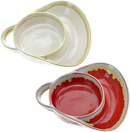Stoneware Soup & Side, Chips & Dip Bowl Set of 2 by Roe & Moe (Cream and Red) | Amazon (US)