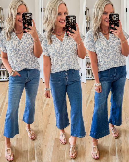 3 pairs of cropped jeans from Amazon. These all work for petites! 
I’m 5’3” and a size 6 in jeans for reference.
Left pair - medium, TTS
middle pair - size 6, TTS
Right pair - medium,  it could do small. Can size down if in between. 
Blouse - small, TTS

Crop flare jeans
Wide leg jeans 
summer outfit
Amazon outfits

#LTKOver40 #LTKFindsUnder50 #LTKStyleTip