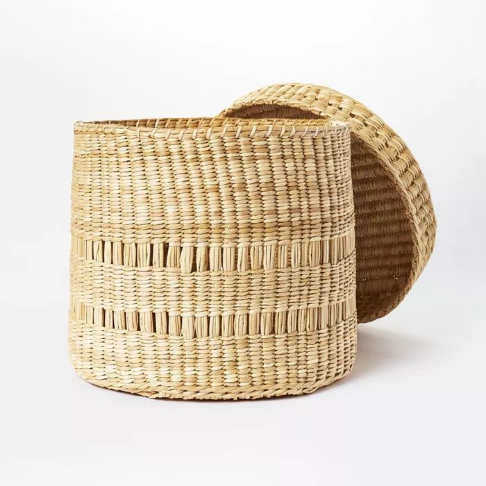 11" x 9" Oval Decorative Lidded Open Weave Basket Natural - Threshold™ designed with Studio McG... | Target