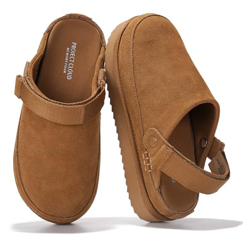 Project Cloud Genuine Leather Clogs for Women - Memory Foam Womens Clogs & Mules with Adjustable Straps - Lightweight Platform Shoes Non-Slip Slides (Goldstar, CHSTNUT, 8.5) Chestnut | Amazon (US)