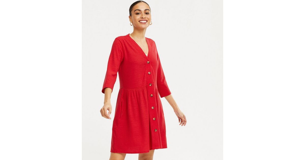 Red Ribbed Button Up Cardigan Dress
						
						Add to Saved Items
						Remove from Saved Items | New Look (UK)
