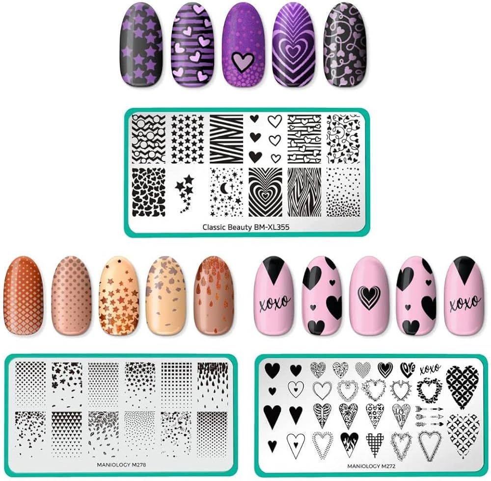 Maniology Hearts and Gradients Nail Stamping Plate Set, Classic Heart Star Gradient Manicures, La... | Amazon (US)