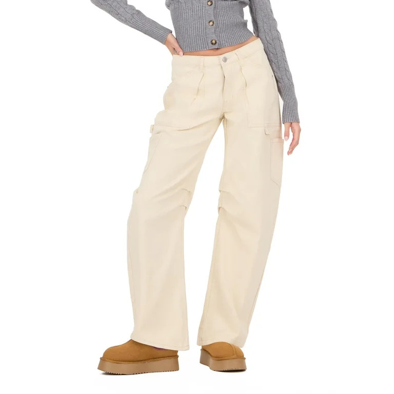 Forever 21 Women's Beige Barrel-Leg Cargo Jeans, Wide Barrel Silhouette for Everyday Casual Wear,... | Walmart (US)