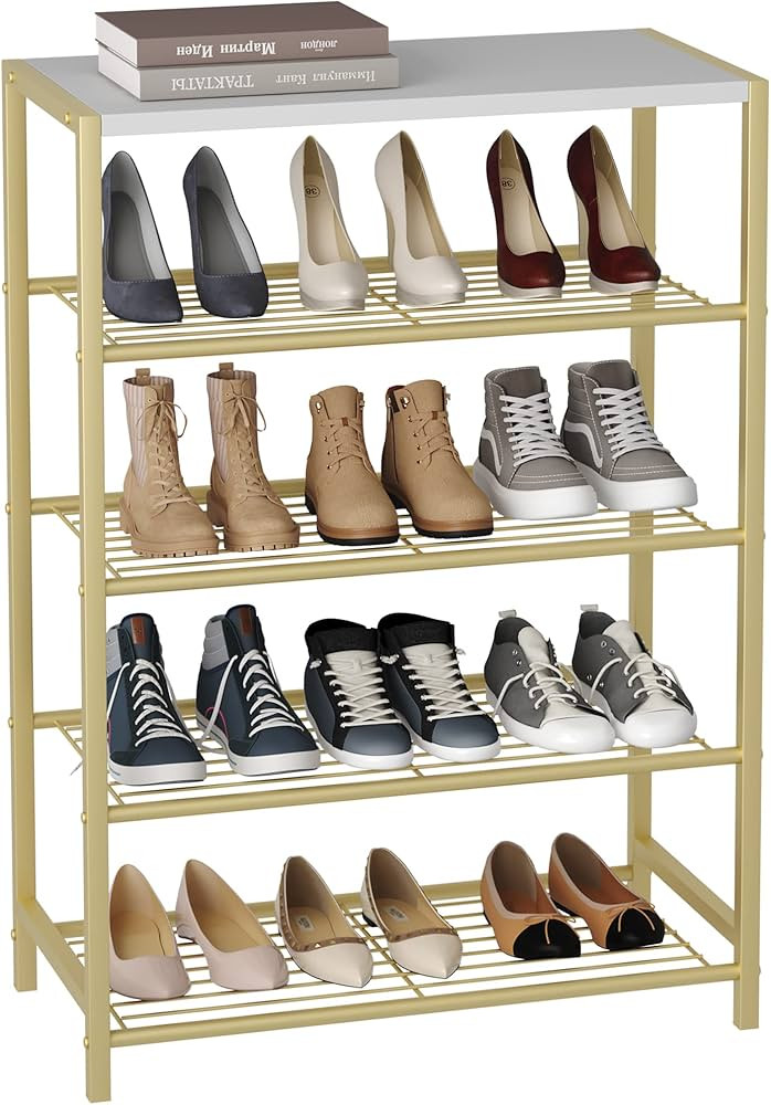 HOMEFORT Shoe Rack 5-Tier, Shoe Storage Shelf, Industrial Shoe Tower, Narrow Shoe Organizer for C... | Amazon (US)