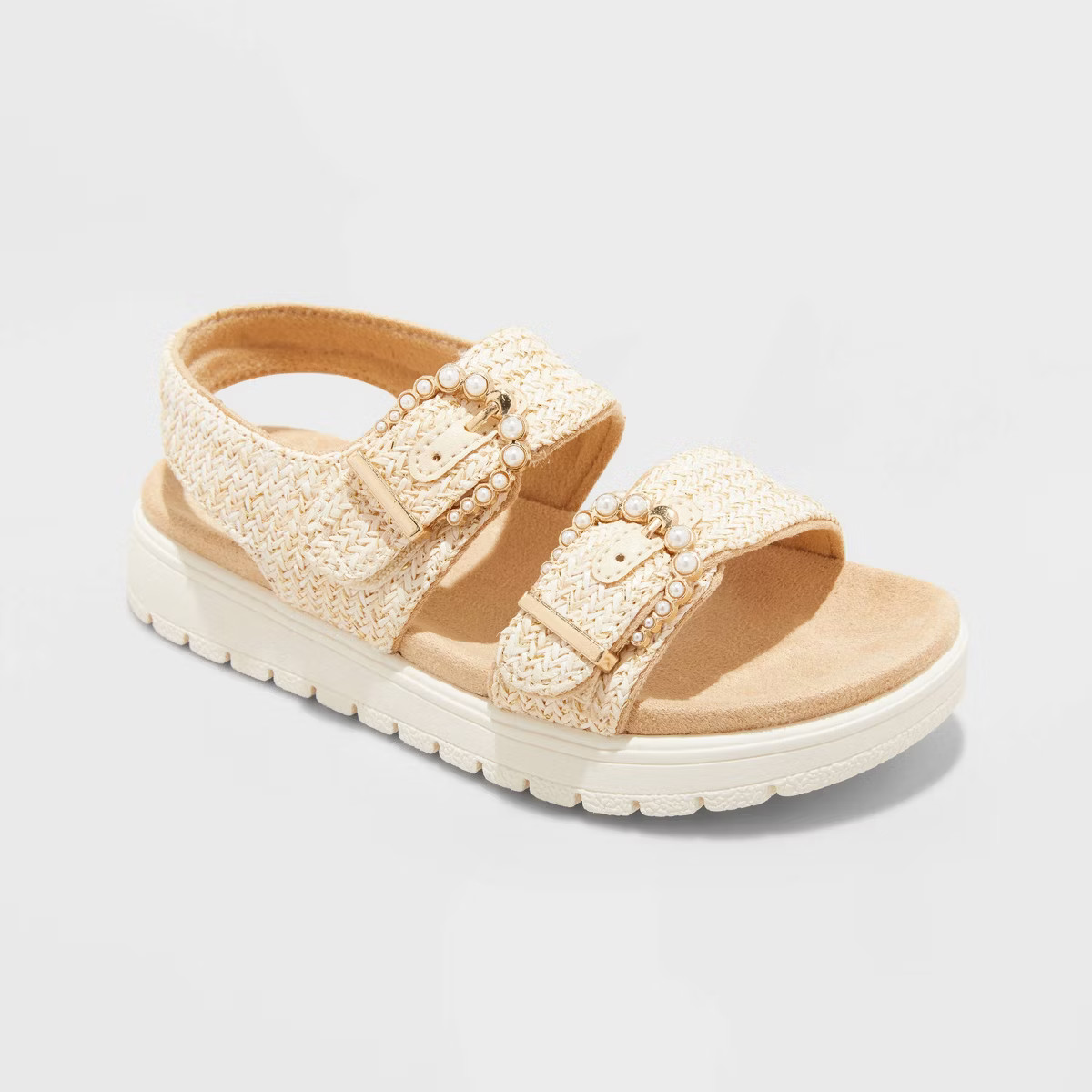 Toddler Girls' Sequerah Raffia Pearl Buckle Sandals - Cat & Jack™ Beige | Target