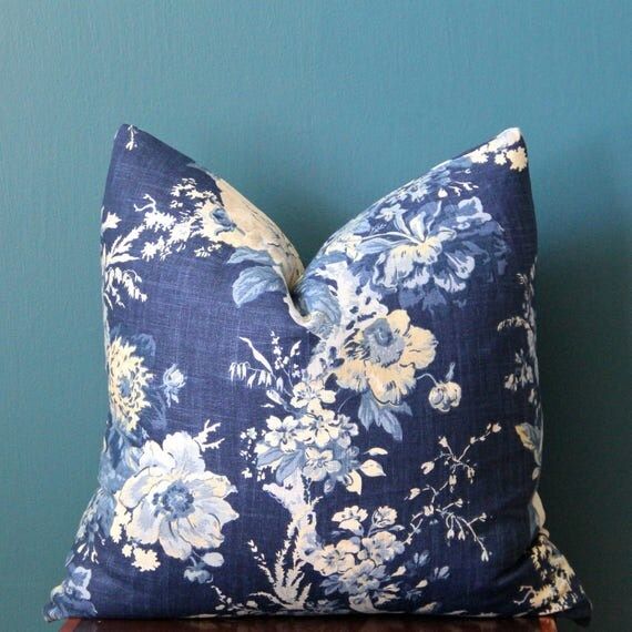 Blue Floral Pillow Cover - Blue Chinoiserie Pillow Cover - Blue and White Pillow Cover - Asian Flora | Etsy (US)