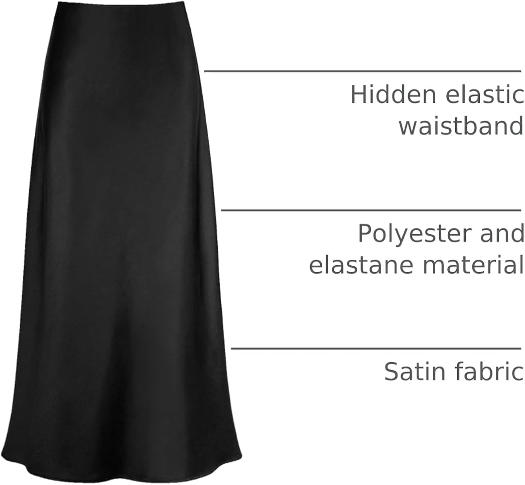 Women's Satin High Waisted Maxi Skirts Hidden Elasticized Waistband A Line Long Skirt | Amazon (US)