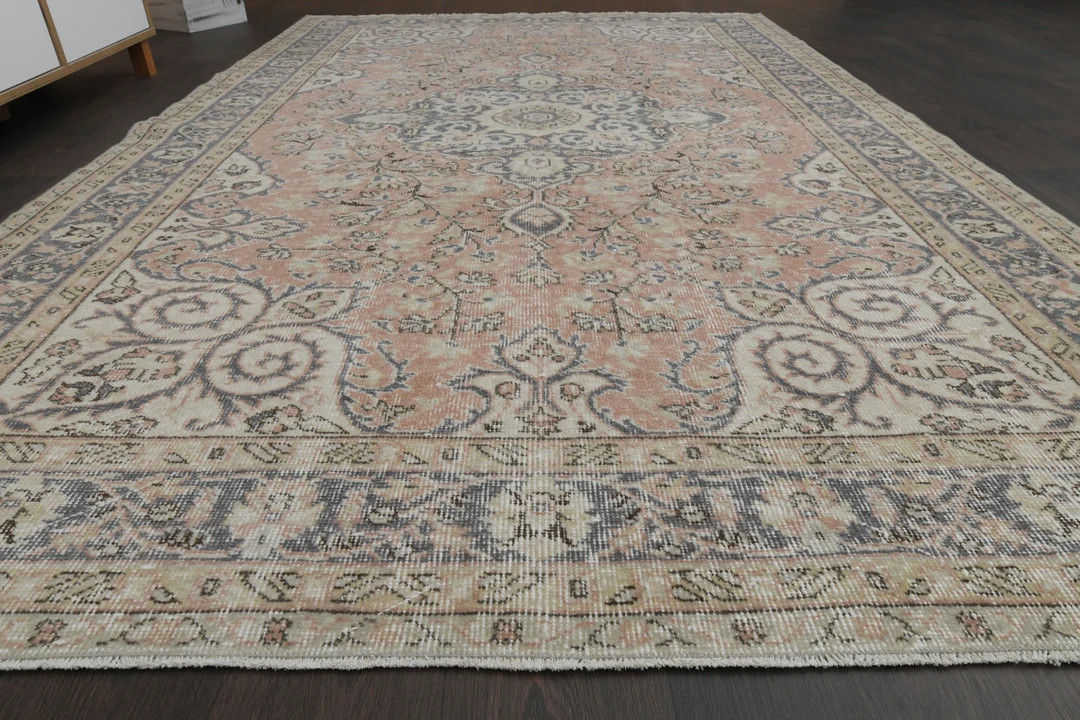 6x9 Turkish Vintage rug, Orange beige blue rug, Oushak rug, Wool rug, Natural rug, Faded rug, 6x9... | Etsy (US)