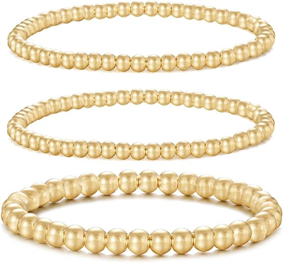 Gold Bead Bracelet for Women,14K Gold Plated Bead Ball Bracelet Stretchable Elastic Bracelet | Amazon (US)