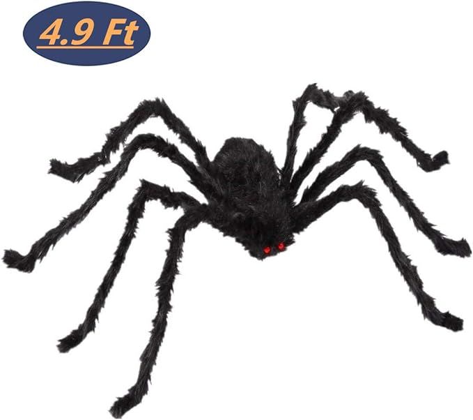 Halloween Giant Spider 4.9 Ft Black Soft Hairy Scary Spider for Halloween Outdoor Yard & Indoor D... | Amazon (US)