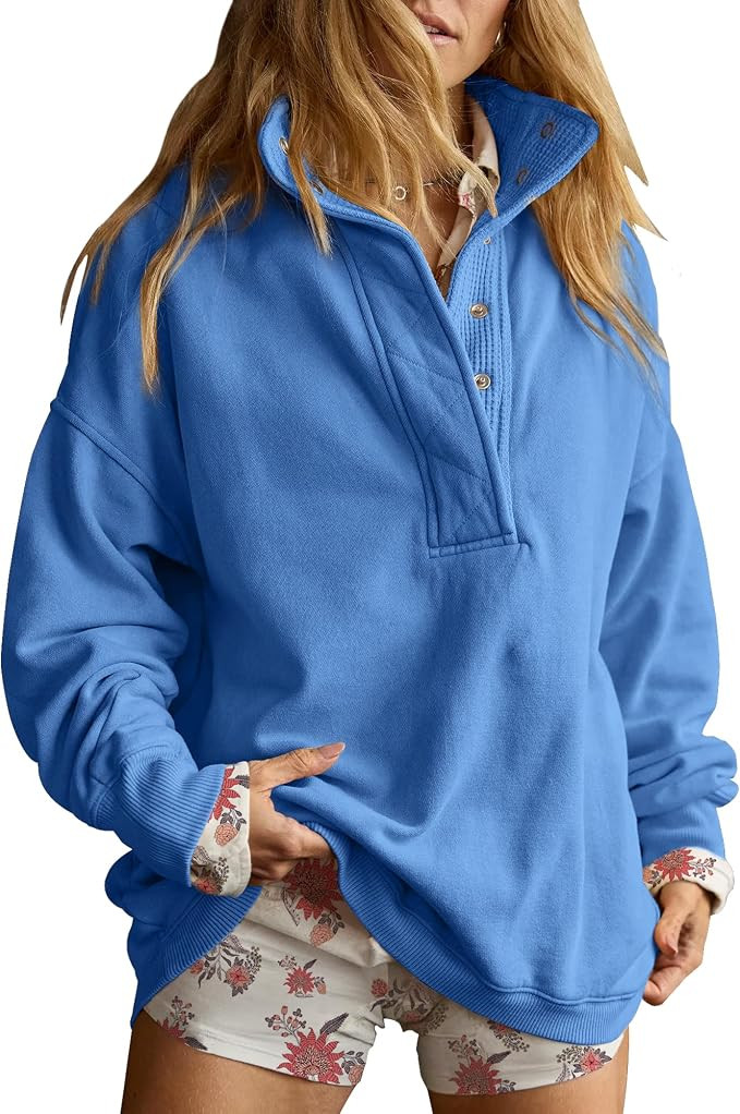 Gacaky Sweatshirt for Women Oversized Henley Neck Pullover Top Fall Outfits | Oversized Silhouett... | Amazon (US)