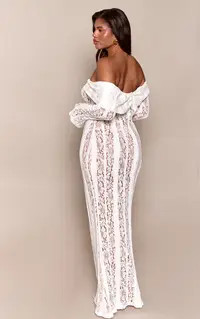 White Bardot Lace Long Sleeve Maxi Dress | PrettyLittleThing USA | PrettyLittleThing US