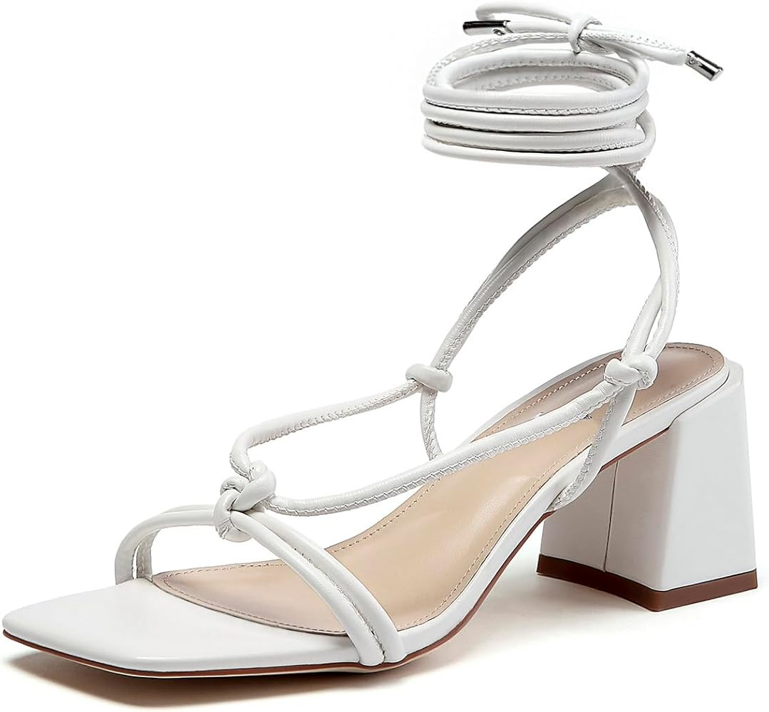 vivianly Women's Lace Up Chunky Heel Sandals Strappy Straps Ankle Wrap Heels | Amazon (US)