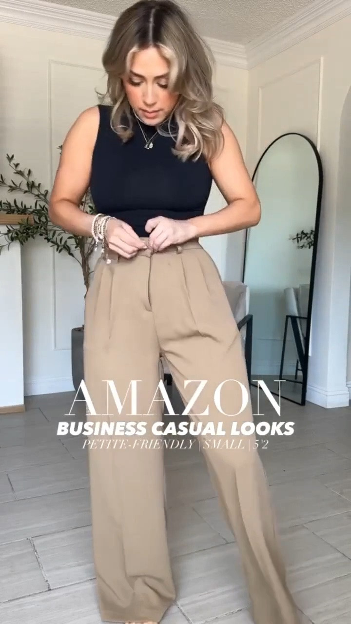 Amazon BUSINESS CASUAL Outfits 🤓🤗

✔️Look 1: small long THIN in trousers | color is Khaki (thin) | small in bodysuit 
✔️Look 2: small in striped tee + pencil skirt + small in tweed jacket 
✔️Look 3: Med in button up + small in trousers (color: brown but I think it's sold out) GRAB THE KHAKI ONES! 
✔️Look 4: small in trousers + denim long vest (size down runs big)
✔️Look 5: small in skirt 
✔️Look 6: small in trousers, tee + tweed jacket

#LTKgrwm #LTKootd #LTKU