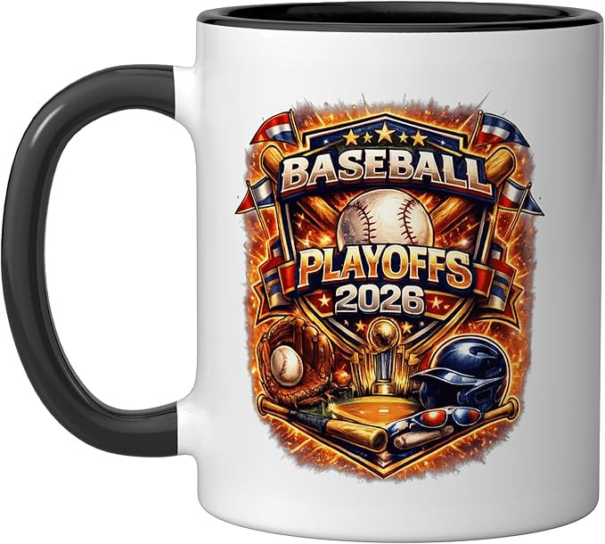 Baseball Playoffs 2026 Graphic Vintage Style Design Ceramic Mug, Black/White | Amazon (US)