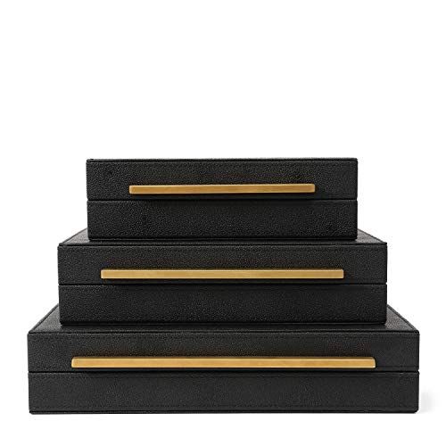 Kingflux Faux Black Shagreen Leather Set of 3 Pcs Boxes Amazon Finds Amazon Deals Amazon Sales | Amazon (US)