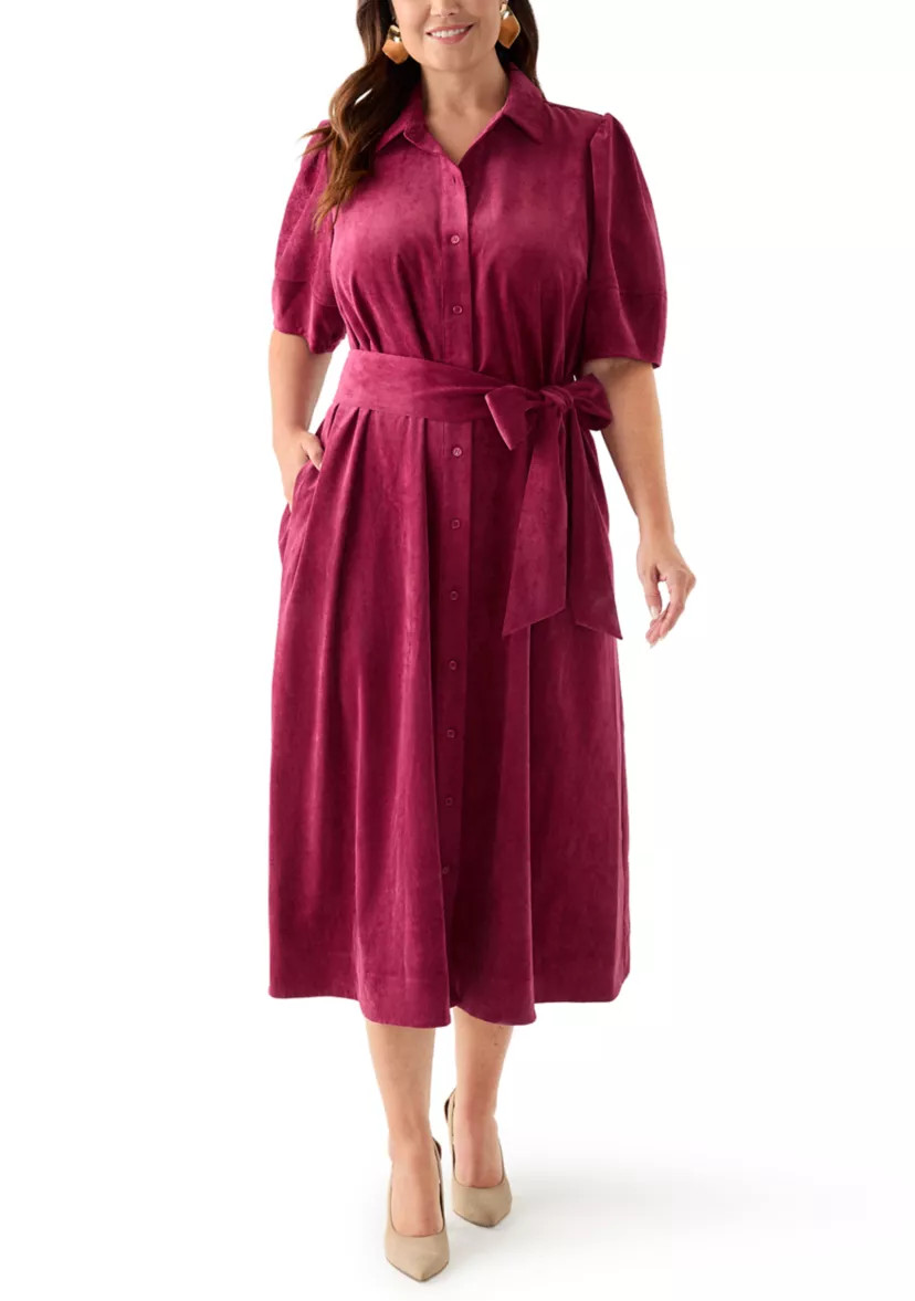 Plus Size Puff Sleeve Corduroy Maxi Dress | Belk