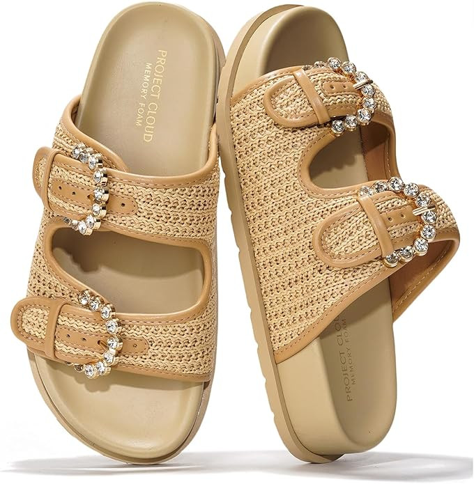 Sharl 100% Genuine Leather Slides for Women Platform Sandals Women, Summer Sandals Memory foam In... | Amazon (US)