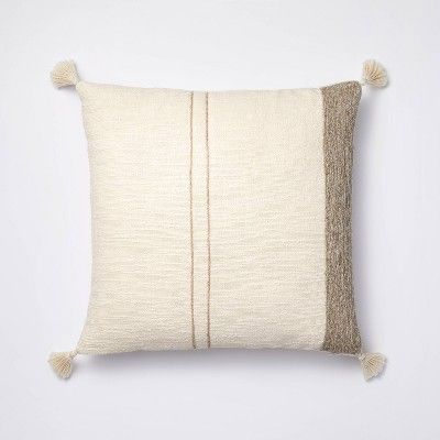 Striped Jute Embroidered Square Throw Pillow Cream/Neutral - Threshold™ designed with Studio McGee | Target