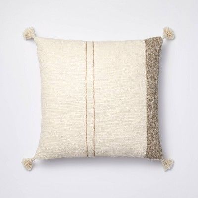 Striped Jute Embroidered Square Throw Pillow Cream/Neutral - Threshold&#8482; designed with Studi... | Target