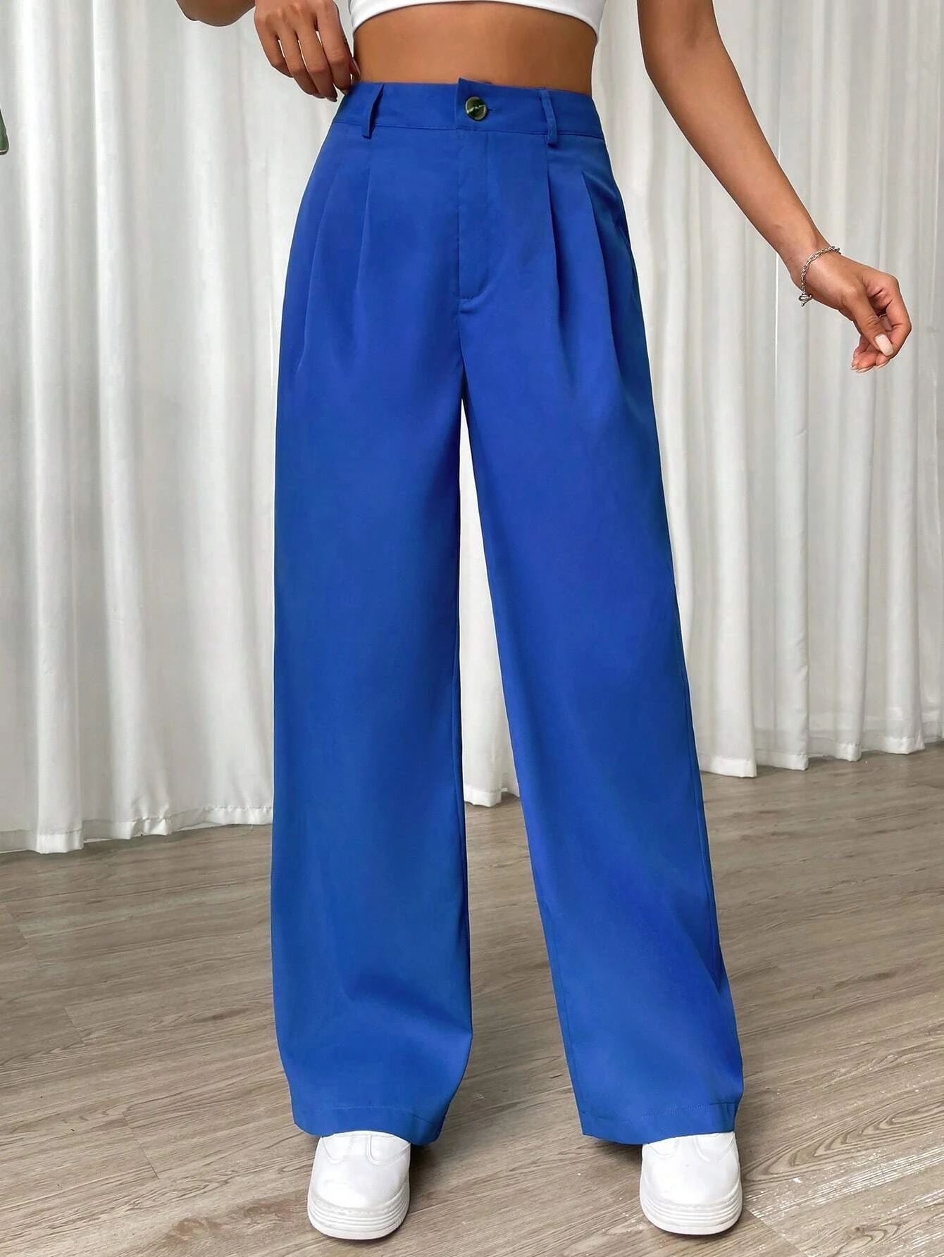 SHEIN EZwear Plicated Detail Wide Leg Pants | SHEIN