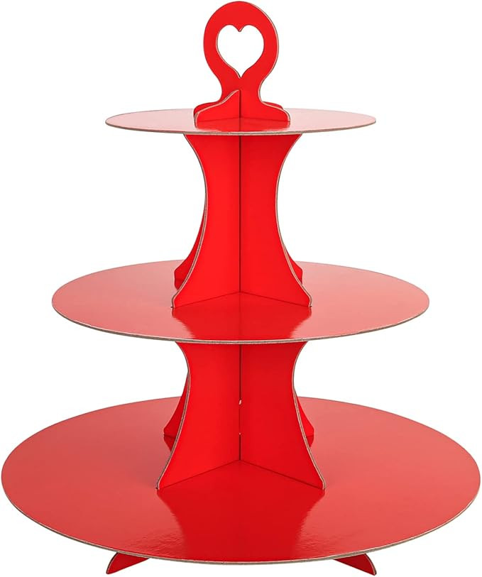 3-Tier Cardboard Red Cupcake Stand/Tower for Valentine's day1 Set (1, Red) | Amazon (US)