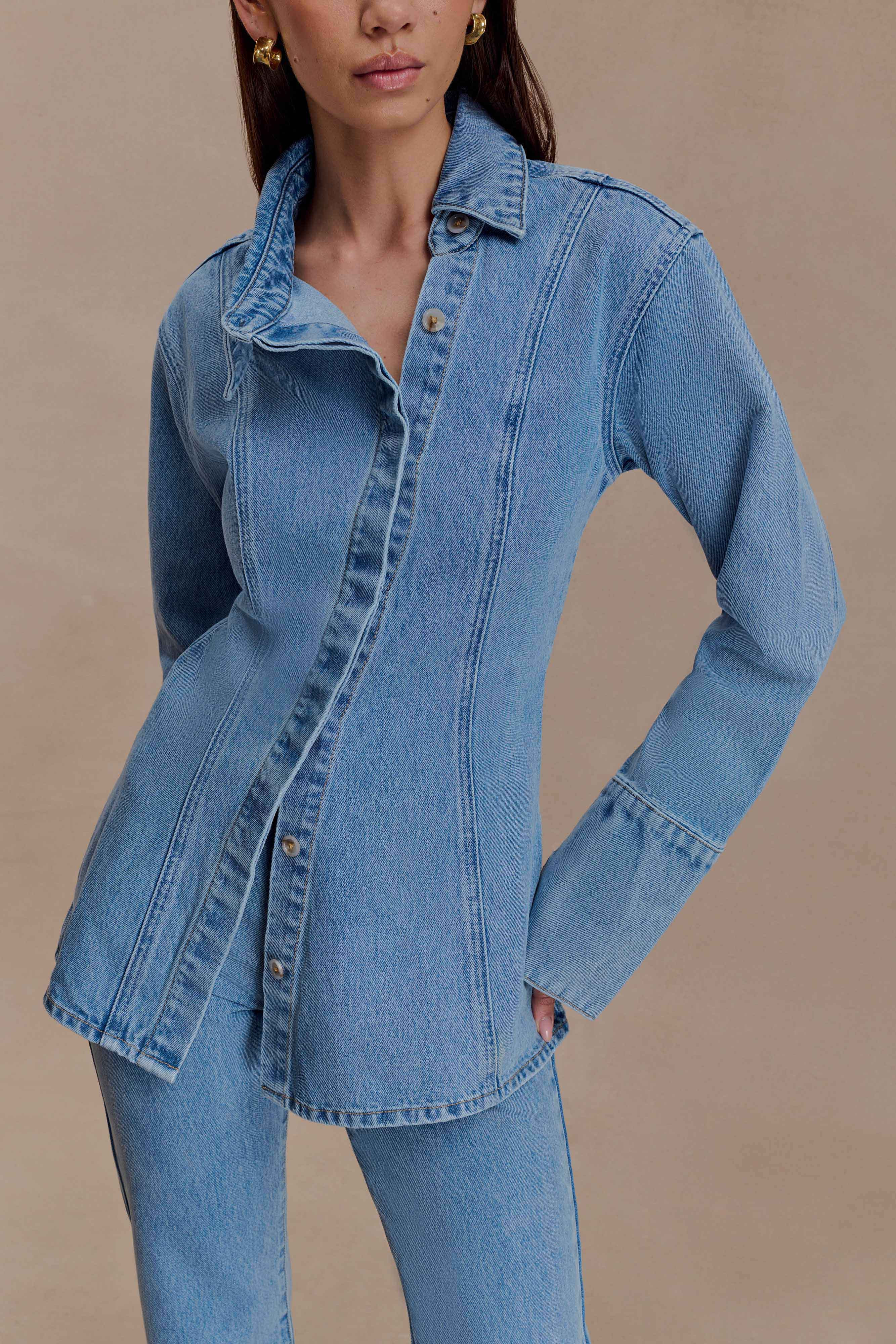 Jericho Asymmetrical Denim Shirt - Classic Blue | MESHKI US