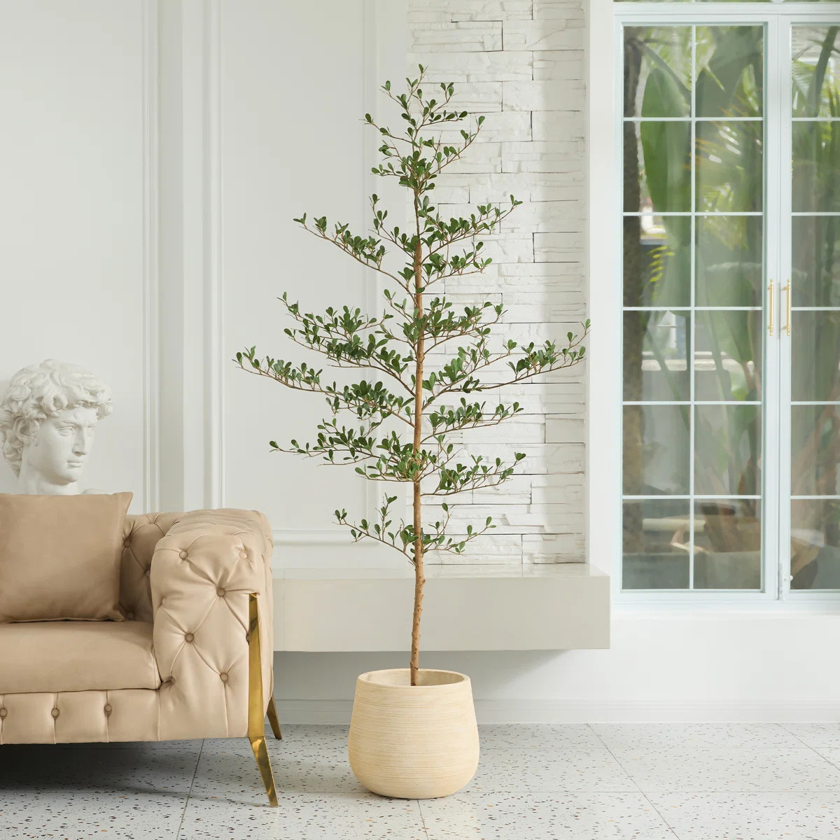 Adcock Artificial Tree Black Olive, UV Resistant Faux Plants - Real Wood Trunk, Floor Plant Outdo... | Wayfair North America