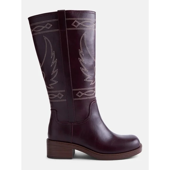 No Boundaries Women's Bird Embroidered Block Heel Boots | Walmart (US)
