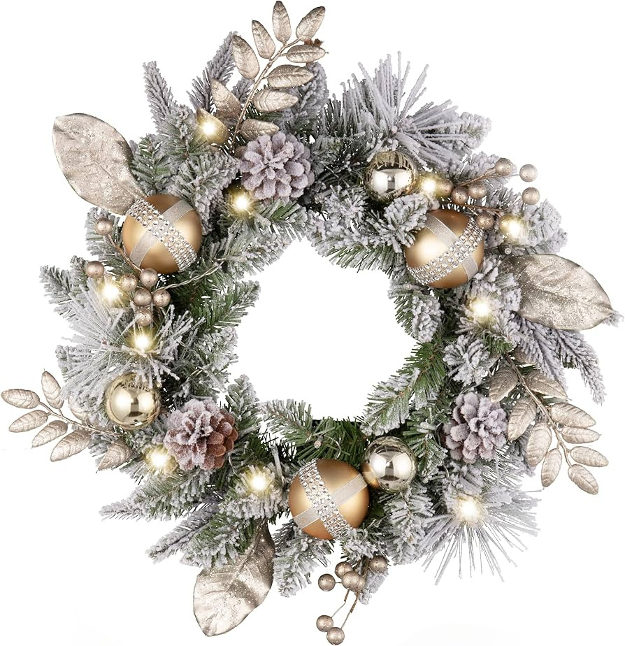 Valery Madelyn 18inch/45cm Light Up Christmas Wreath for Front Door, Pre Lit Christmas Wreath Whi... | Amazon (UK)