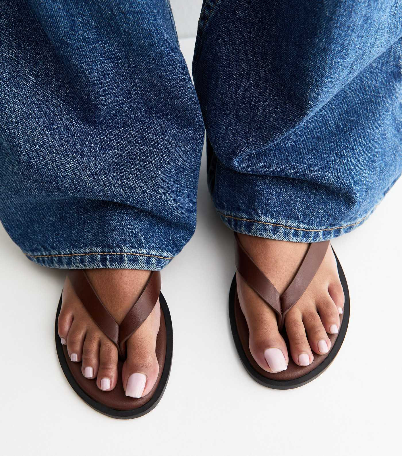 Dark Brown Faux Leather Toe Post Sandals | New Look | New Look (UK)