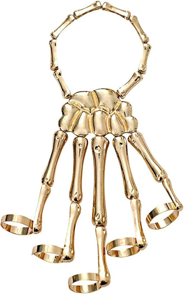 Amazon.com: Caiyao Gothic Halloween Skull Skeleton Metal Fingers Hand Bone Bracelet with Adjustab... | Amazon (US)