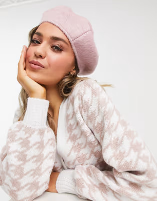 ASOS DESIGN fluffy beret in pink | ASOS (Global)