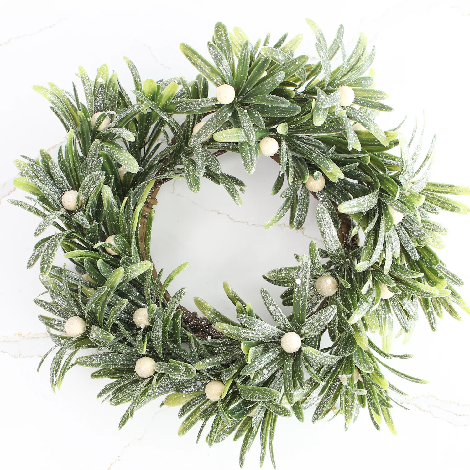 12" Frosted Mistletoe Candle Ring | Interior Delights