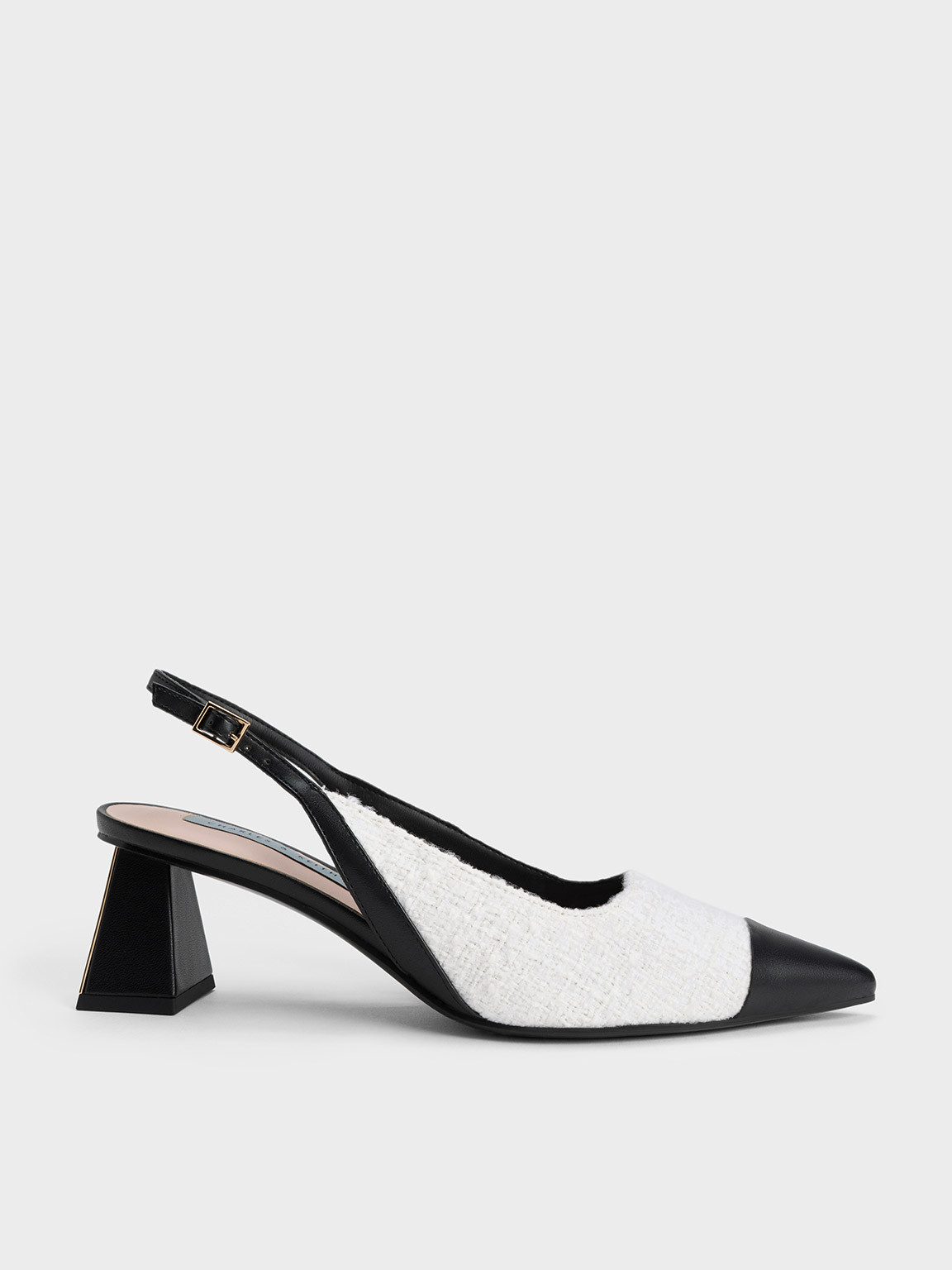 White Tweed Toe Cap Slingback Pumps | CHARLES & KEITH | Charles & Keith CA