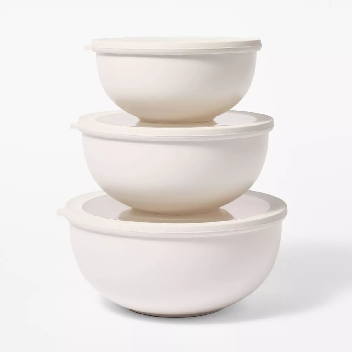 6pc (set of 3) Plastic Mixing Bowl Set with Lids Cream - Figmint™ | Target