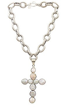 Child of Wild Cordelia Pearl Cross Necklace in Silver & Pearl from Revolve.com | Revolve Clothing (Global)