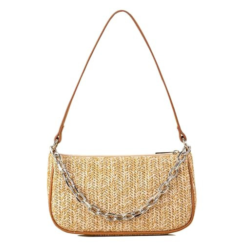 Small Straw Shoulder Bags for Women Retro Classic Tote Purse Handbag Summer Brach Clutch, Straw Brown | Amazon (US)