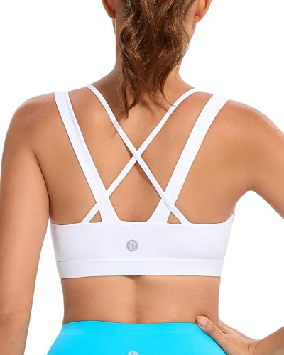 RUNNING GIRL White Sports Bra for Women, Criss-Cross Back Padded Strappy Sports Bras High Support Yoga Bra with Removable Cups(3000_White_S) | Amazon (US)