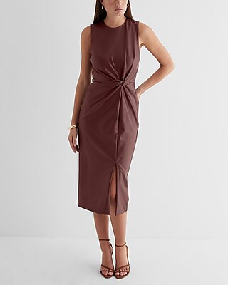 Body Contour Faux Leather Twist Front Midi Sheath Dress | Express