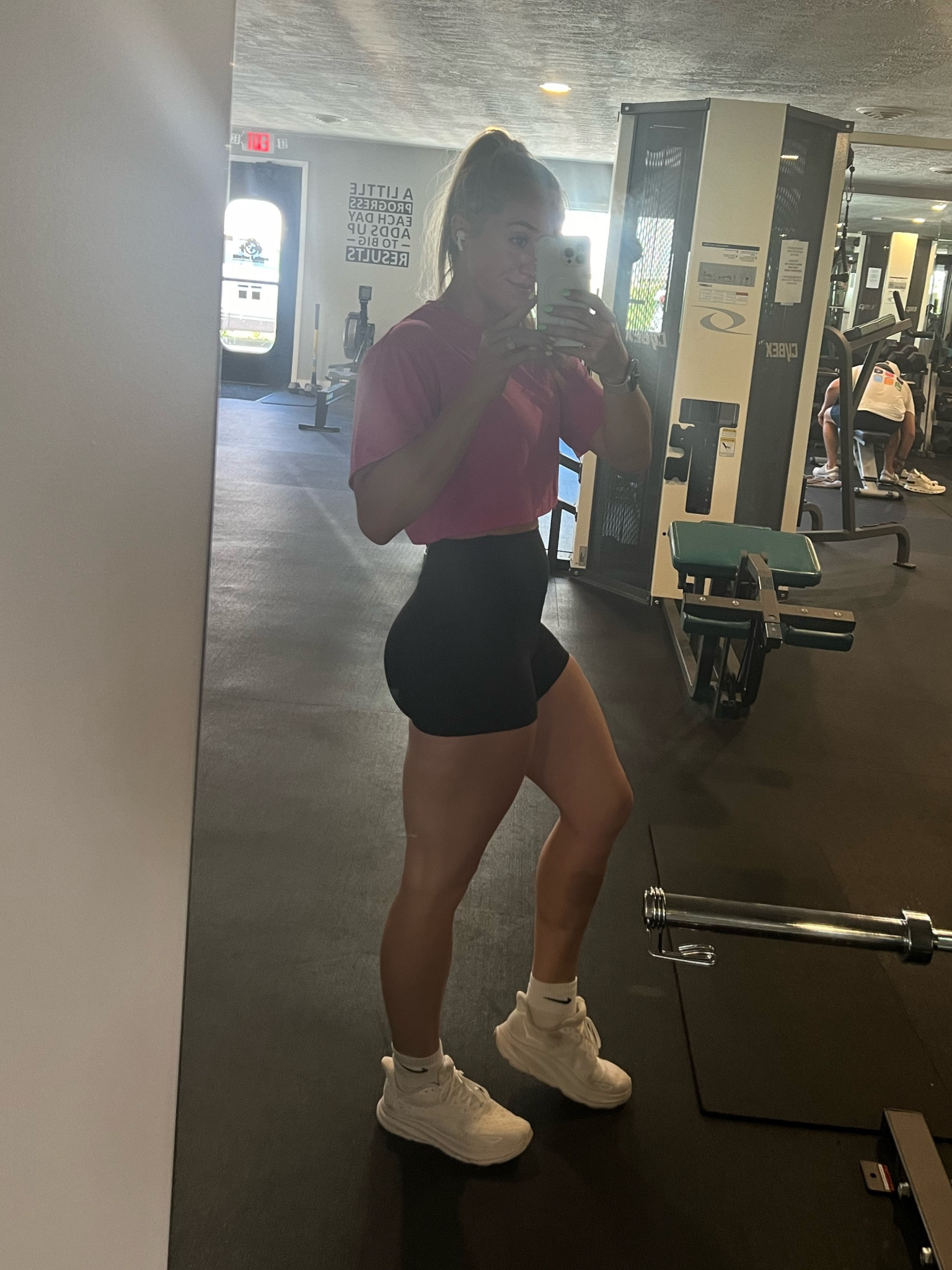 Workout outfit of the day, crop top, workout tank, workout shorts, biker shorts, crew socks, nike socks, hokas, gym shoes, white gym shoes, white sneakers, cute workout fit, cute workout outfit, gym fit

#LTKSummerSales #LTKFitness #LTKActive