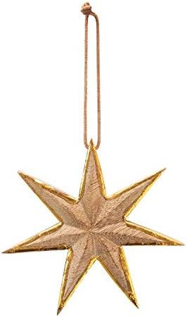 Creative Co-Op 5-1/2"H Mango Star w/Gold Color Trim, Natural Wood Ornaments, Multi | Amazon (US)