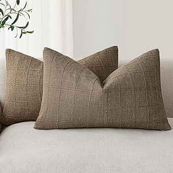Foindtower Set of 2 Decorative Linen Check Throw Pillow Covers Neutral Farmhouse Lumbar Cushion C... | Amazon (CA)