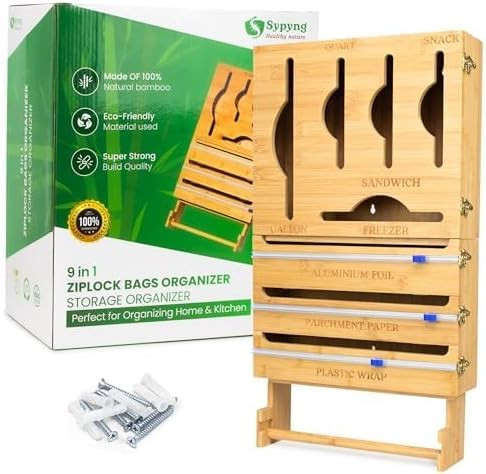 Storage Bag Organizer, Compatible with Gallon, Quart, Sandwich, Snack Bags and,12" Aluminum Foil & Wax Paper and plastic wrap Dispenser with cutter Kitchen (9 in 1 Storage Bag Organizer) | Amazon (US)
