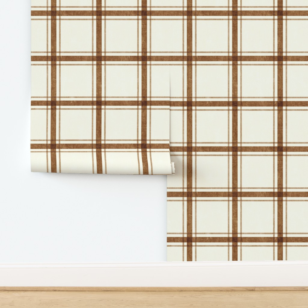 (large scale) Sloane Plaid - brown on cream - LAD25 Wallpaper | Spoonflower | Spoonflower
