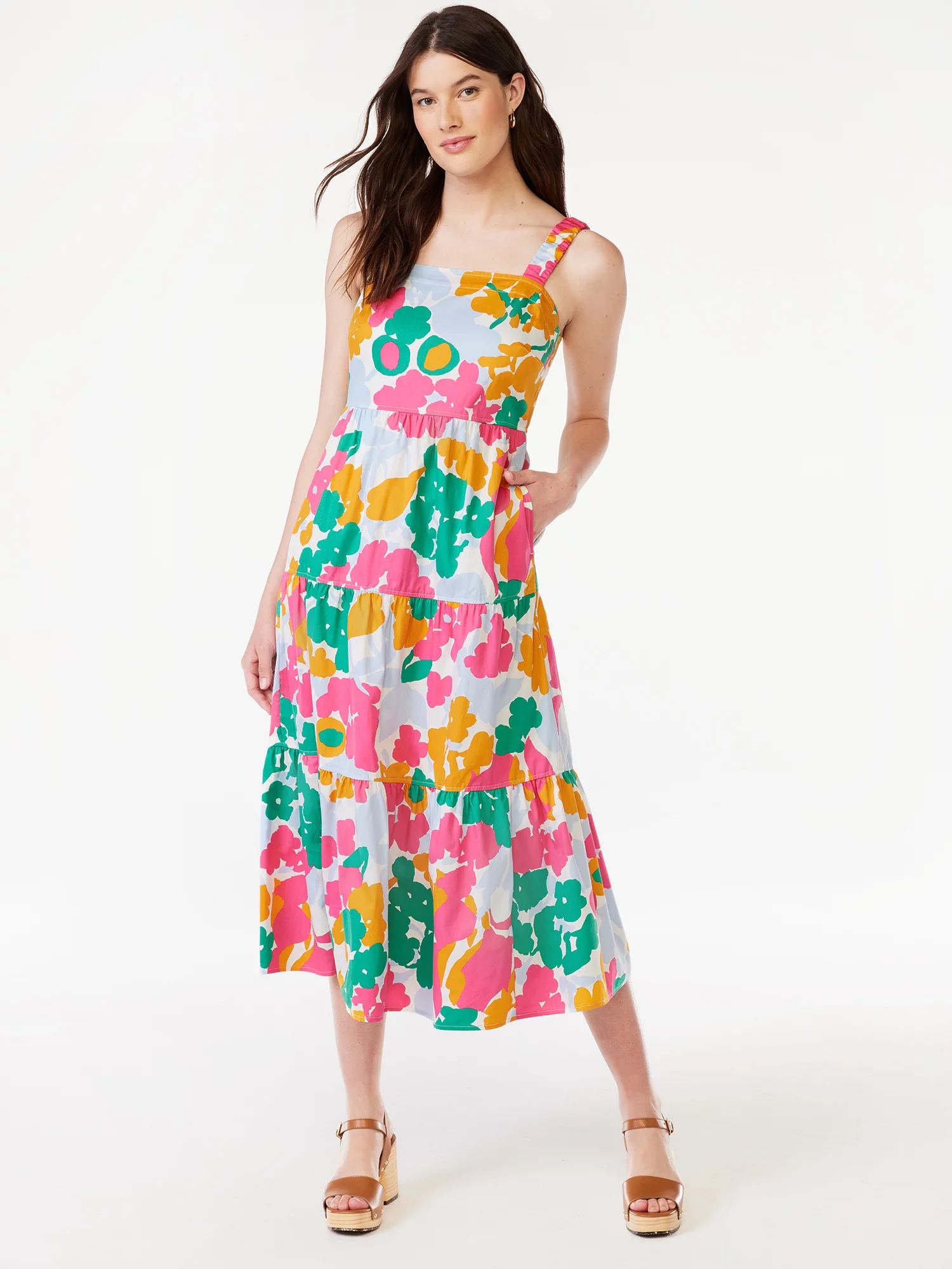 Free Assembly Women's Sleeveless Square Neck Maxi Dress with Elastic Straps, Sizes XS-XXL | Walmart (US)