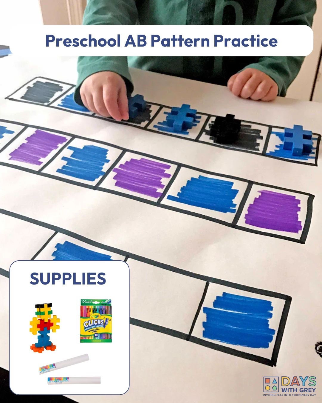 Here is a simple way to introduce patterns with your preschooler at home using a Breakfast Invitation that starts the day with play using @plusplus bigs! #preschool #easyactivity 

#LTKFindsUnder50 #LTKKids #LTKFamily