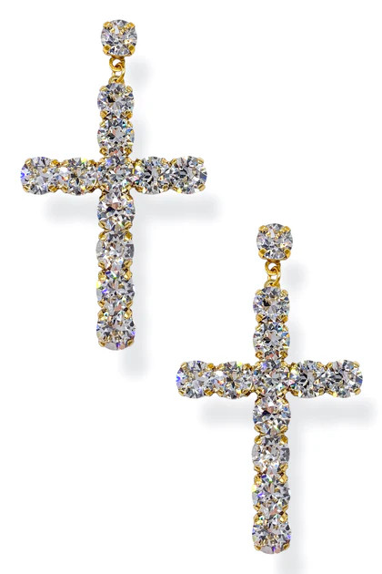 TOVA Donatella Gold Clear Cross Earrings | The Willow Tree
