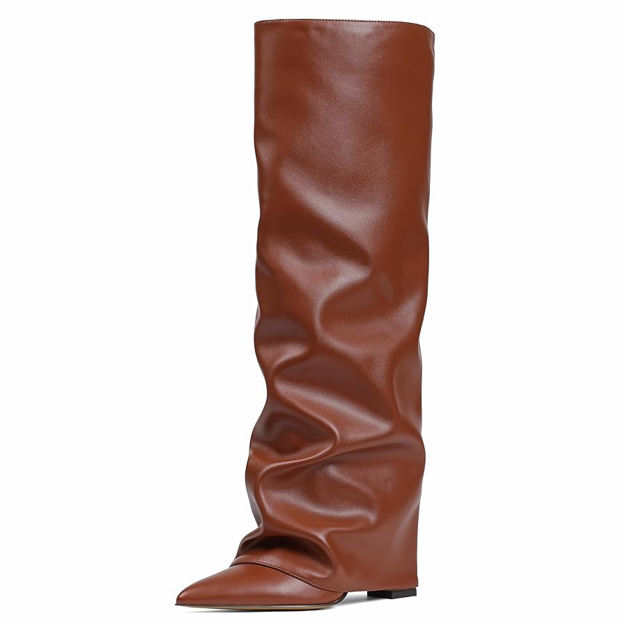 SaraIris Women's Slouchy Knee High Boots - Black, Pointed Toe, Fold Over, Chunky, Shark Boots | Amazon (US)