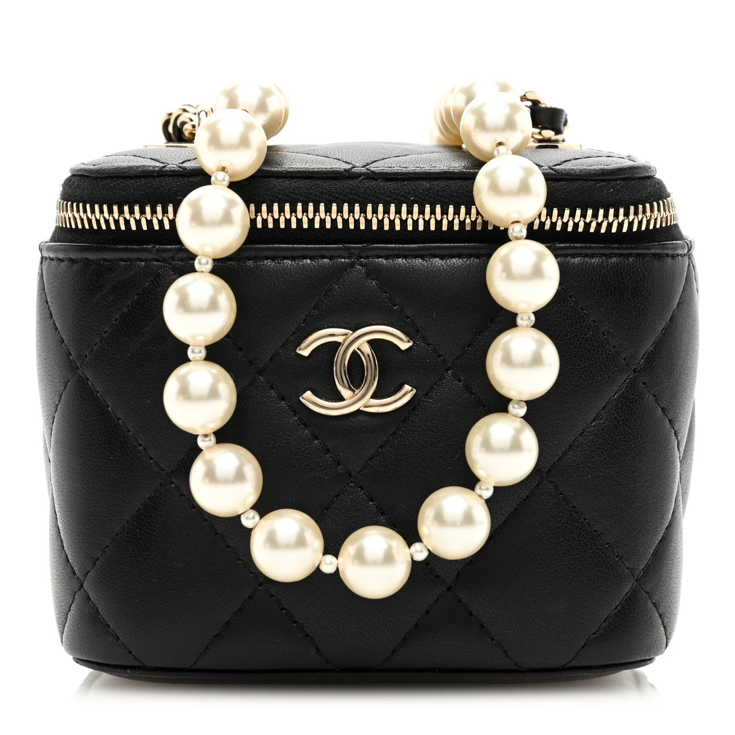 Lambskin Quilted Mini Vanity Case With Pearl Chain Black | FASHIONPHILE (US)